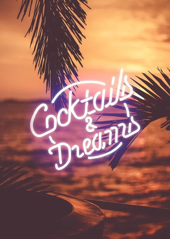 Best Price Cocktails And Dreams Palms Neon Print