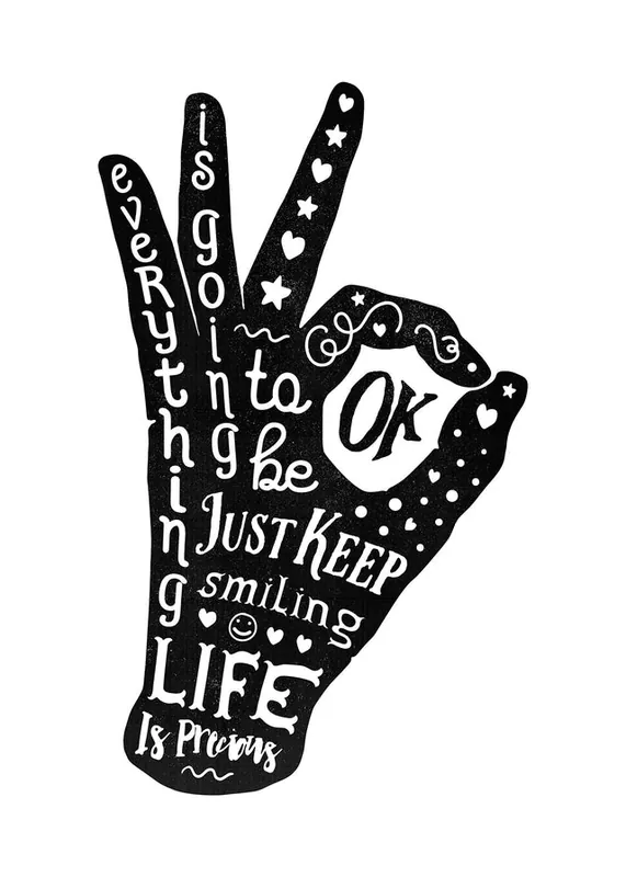 OK Fingers Typography Black And White Print Viral