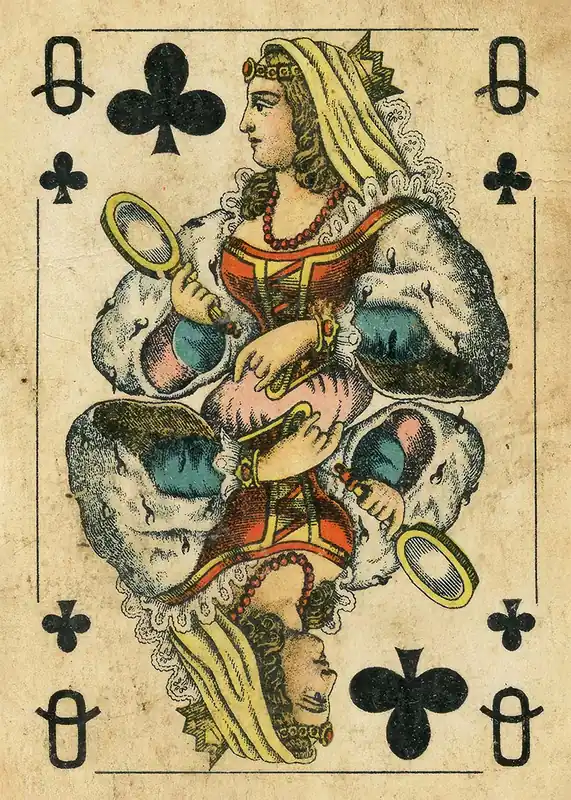 Vintage Playing Card Print - Queen of Clubs Express Delivery