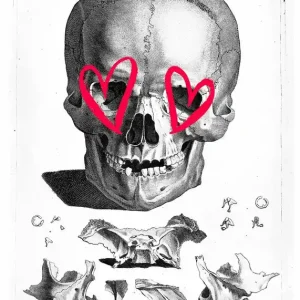 Vintage Skull Drawing Lipstick Eyes Print Trending