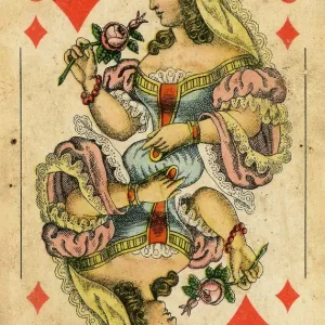 Order Now Vintage Playing Card Print - Queen of Diamonds