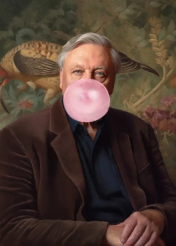 David Attenborough Blowing Bubblegum Portrait Print Limited Edition