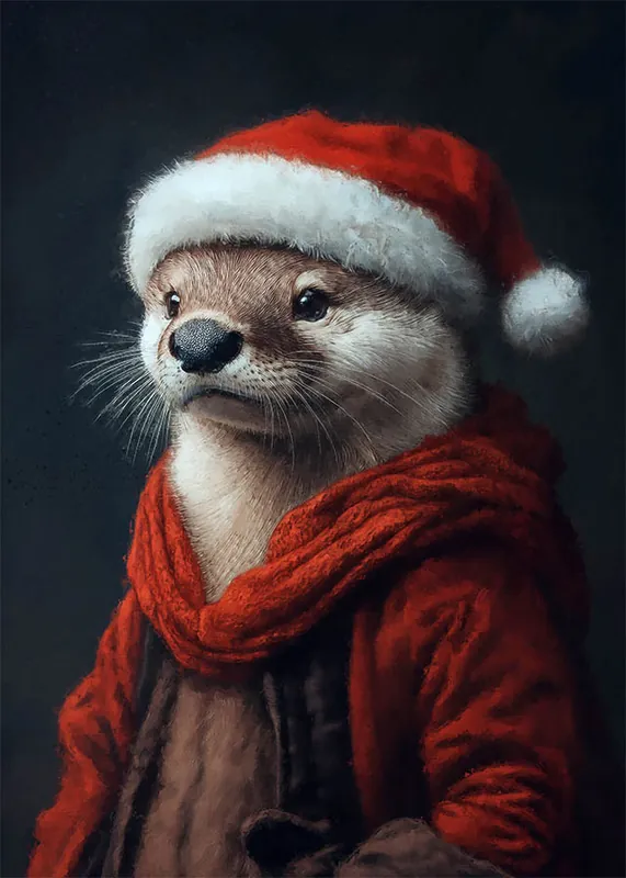 Handmade Christmas Otter Animal Portrait Print