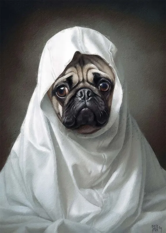 Ghost Pug Dog Portrait Print Free Returns