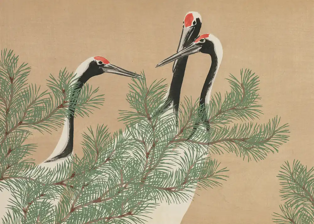 High Quality Cranes Art Print by Kamisaka Sekka