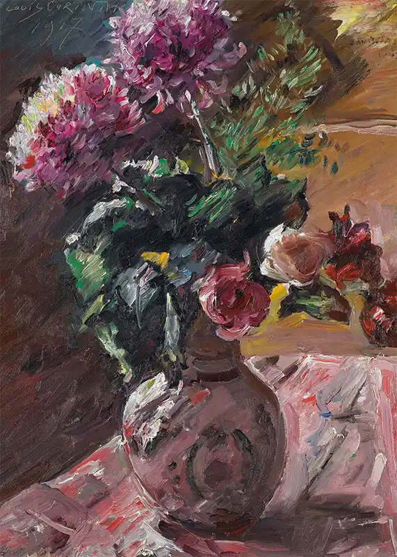 Fan Favorite Chrysanthemums And Roses In A Pitcher by Lovis Corinth Poster Print