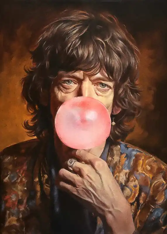 Mick Jagger Blowing Bubblegum Portrait Print Express Delivery