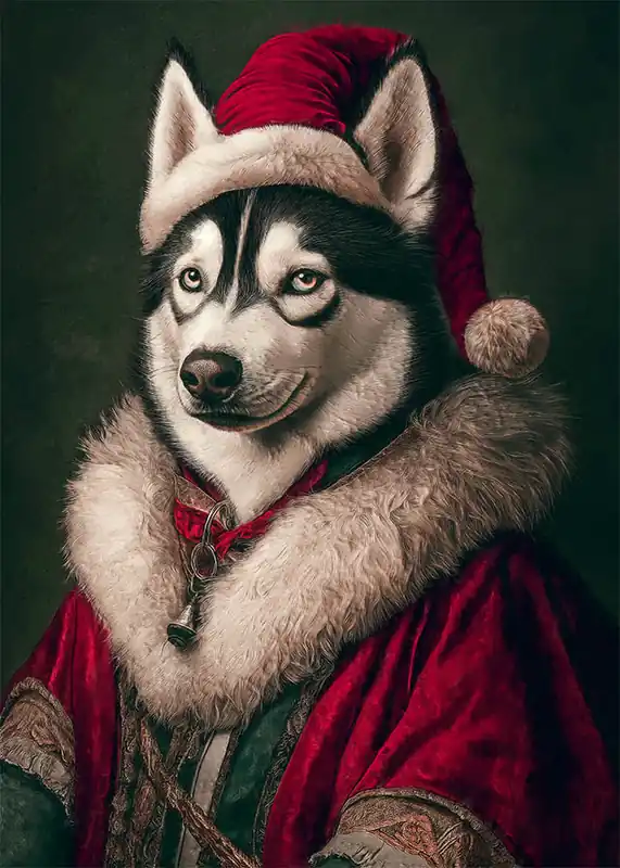 Latest Christmas Husky Animal Portrait Print