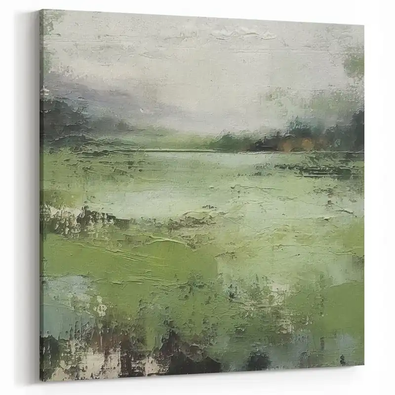 Nature's Harmony Landscape Canvas Art – Tranquil Green Abstract Design Modern