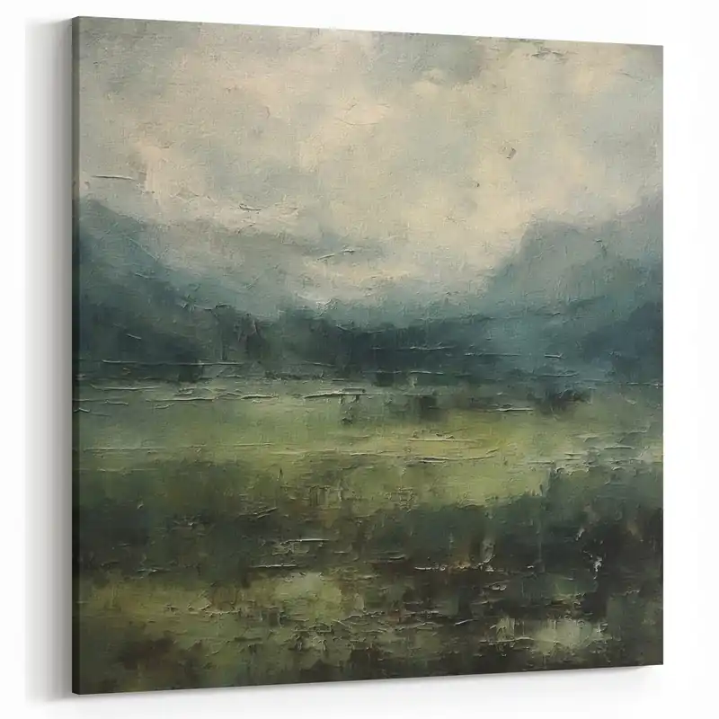 Clearance Abstract Nature Scene in Deep Greens - Modern Landscape Canvas Art