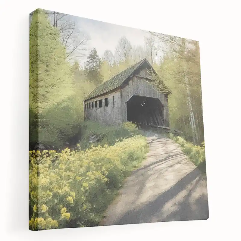 Covered Bridge Wall Art - Vintage Architecture Canvas Framed Prints Time-Limited