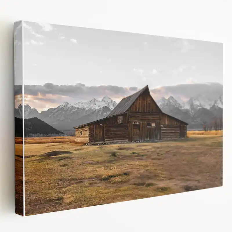 Rustic Barn with Mountain Backdrop | Farmhouse Wall Art | Vintage Landscape Special Discount