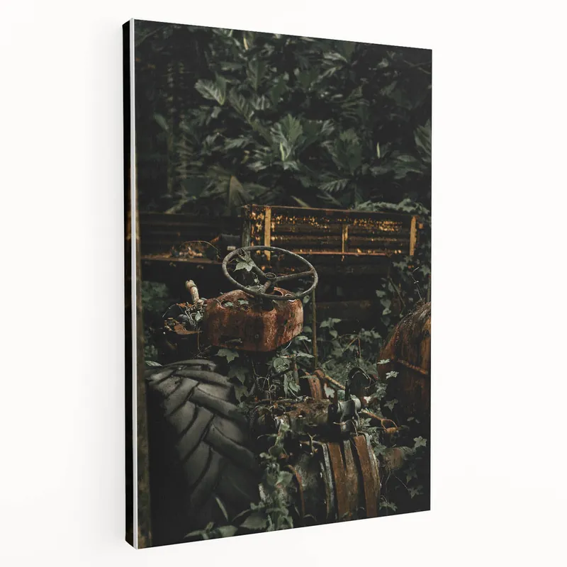 Markdown Rustic Wall Art - Abandoned Tractor Overgrown with Vines, Farmhouse Decor