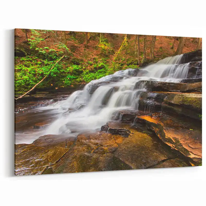 Adirondacks Landscape Prints – Flowing Waterfall in Forest Nature Scene Money Back Guarantee