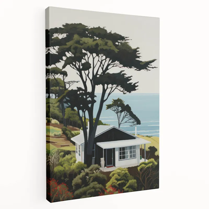 Electric Wall Art | Vibrant Hillside Cabin Modern Electric Art Canvas Instant Buy