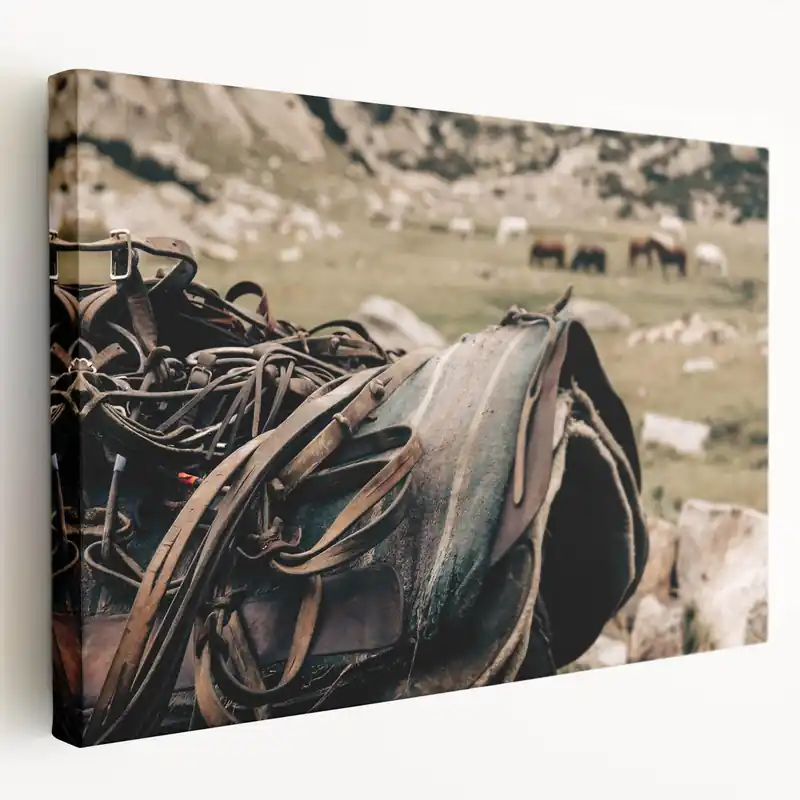 Rustic Saddle and Horses Farmhouse Wall Art – Country Style Decor Secure Checkout
