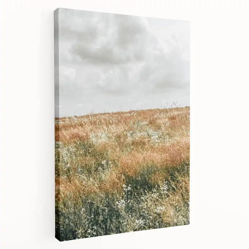 Farmhouse Wall Art - Tranquil Open Field with Soft Clouds Print Get Yours