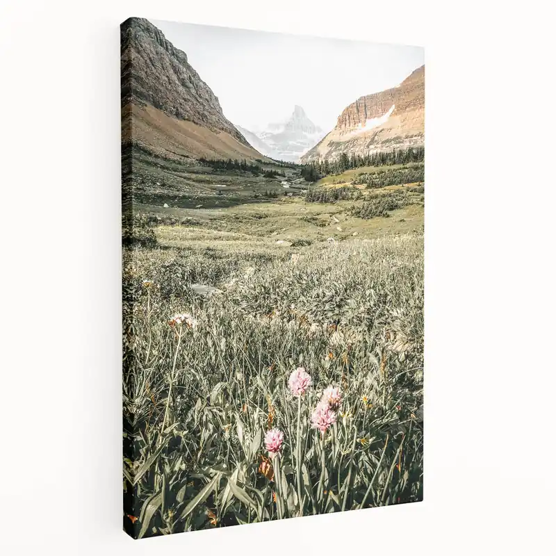 Rustic Farmhouse Wall Art - Serene Mountain Valley with Wildflowers Price Drop