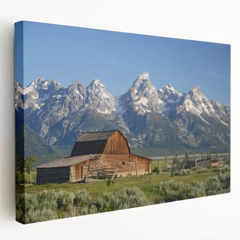 Grand Teton Framed Art – Rustic Barn and Mountain Range Wall Decor Certified