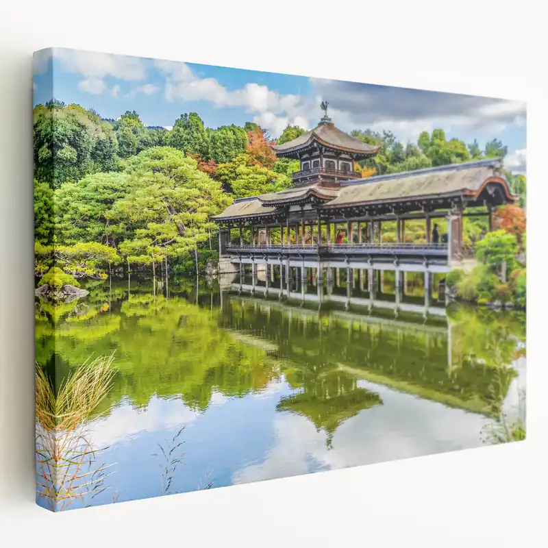 Zen Japanese Covered Bridge Wall Art – Tranquil Garden Landscape Prints High Quality