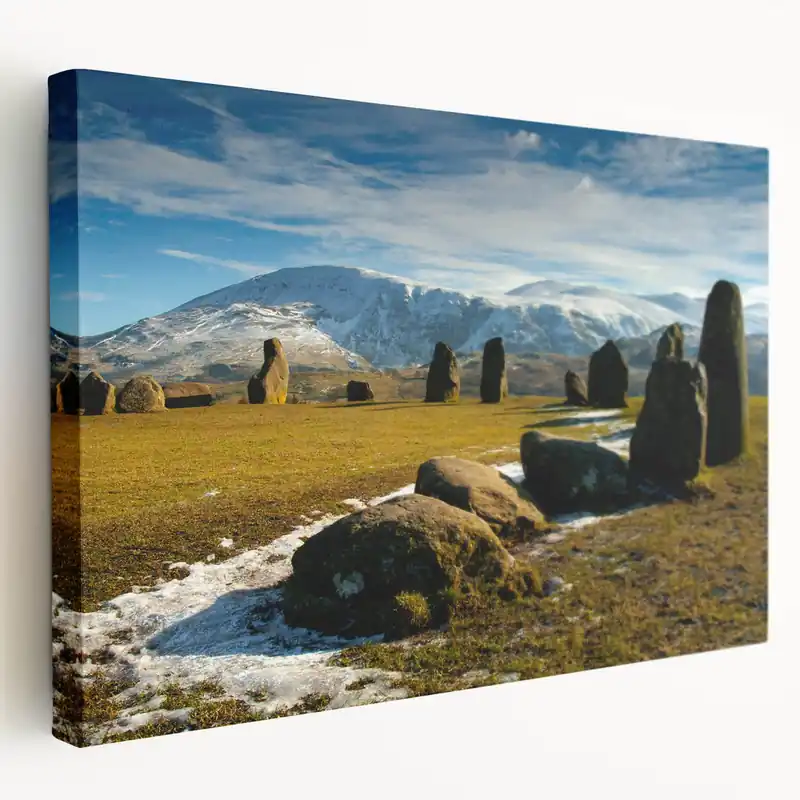 Cumbria Wall Art - Ancient Stone Circle in Snow-Capped Lake District Genuine