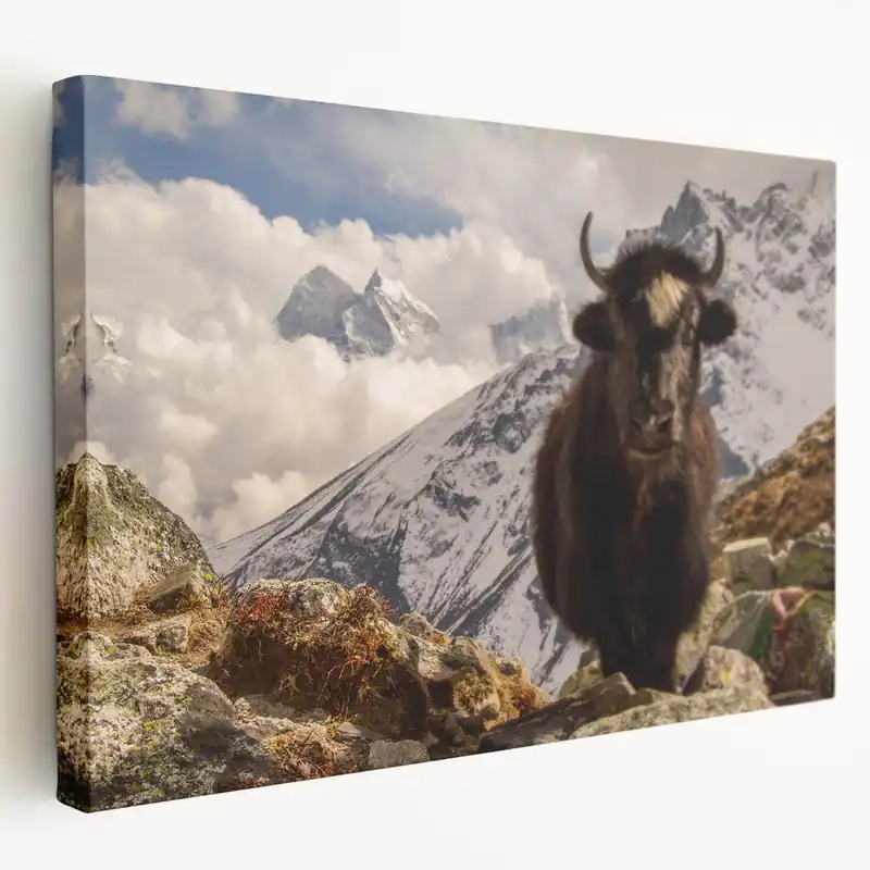 Traditional Nepali Artwork - Majestic Yak in Snow-Capped Himalayas Same Day Shipping