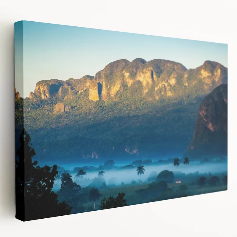 Serene Cuban Landscape Wall Art - Mountain View with Palm Trees Decor Authentic