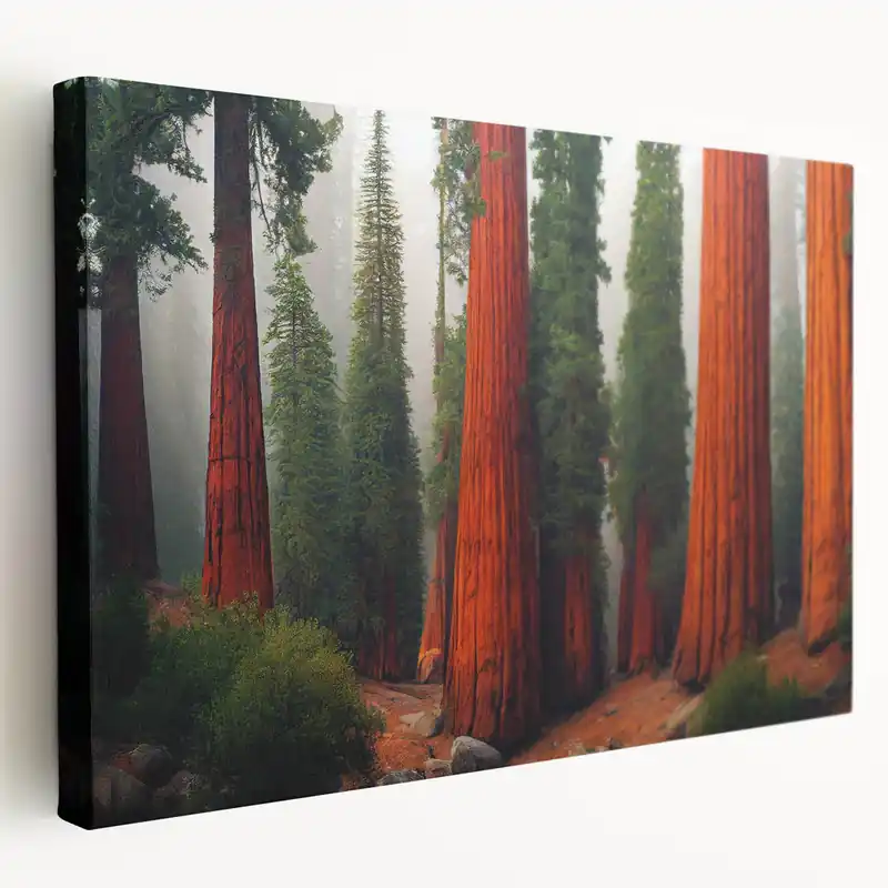 Misty Redwood Forest Wall Art - Sequoia Trees Canvas Print Landscape Seasonal Sale
