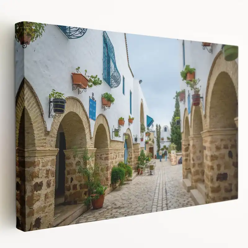 Warranty Included Picturesque Tunisian Street Scene - Authentic North African Wall Art