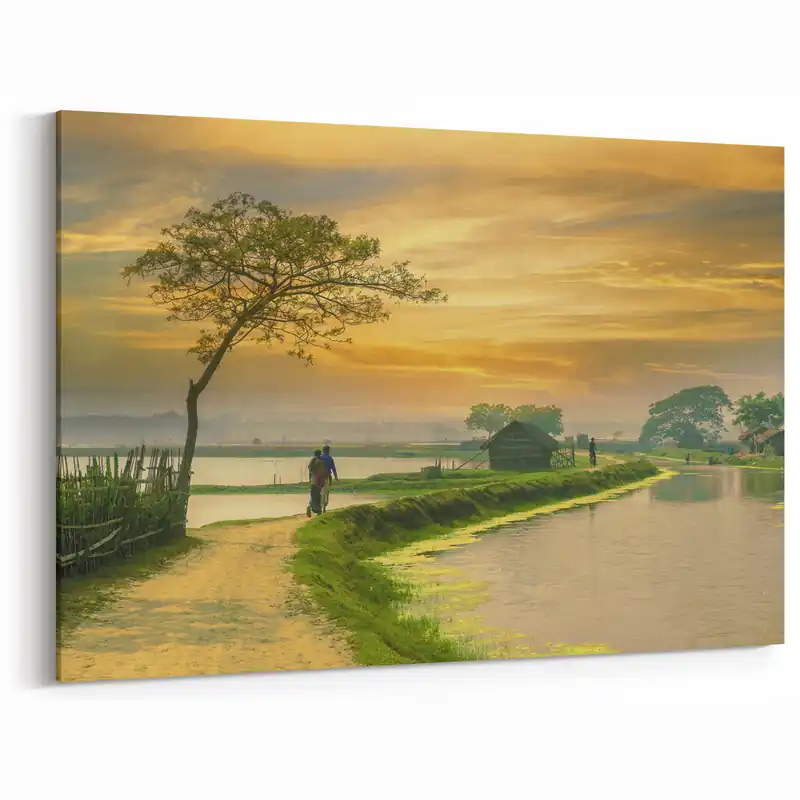 Sunset Stroll in Rural Bangladesh - Peaceful Countryside Wall Art Time-Limited