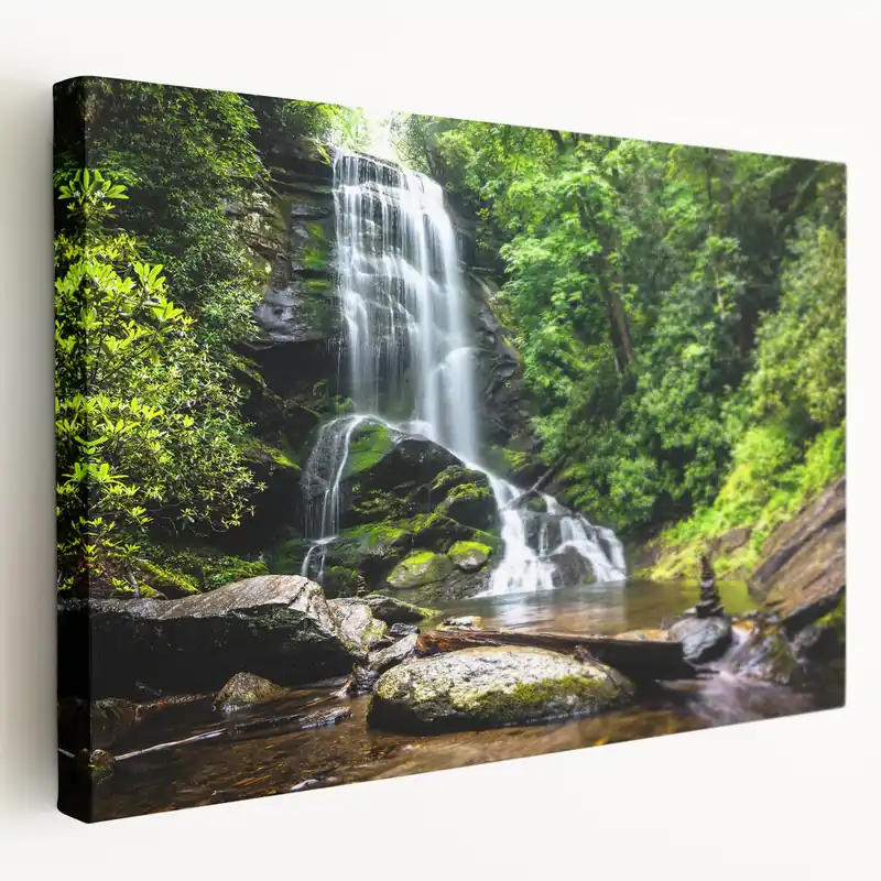 Markdown Forest Waterfall Canvas - Lush Green Landscape Waterfall Painting for Home