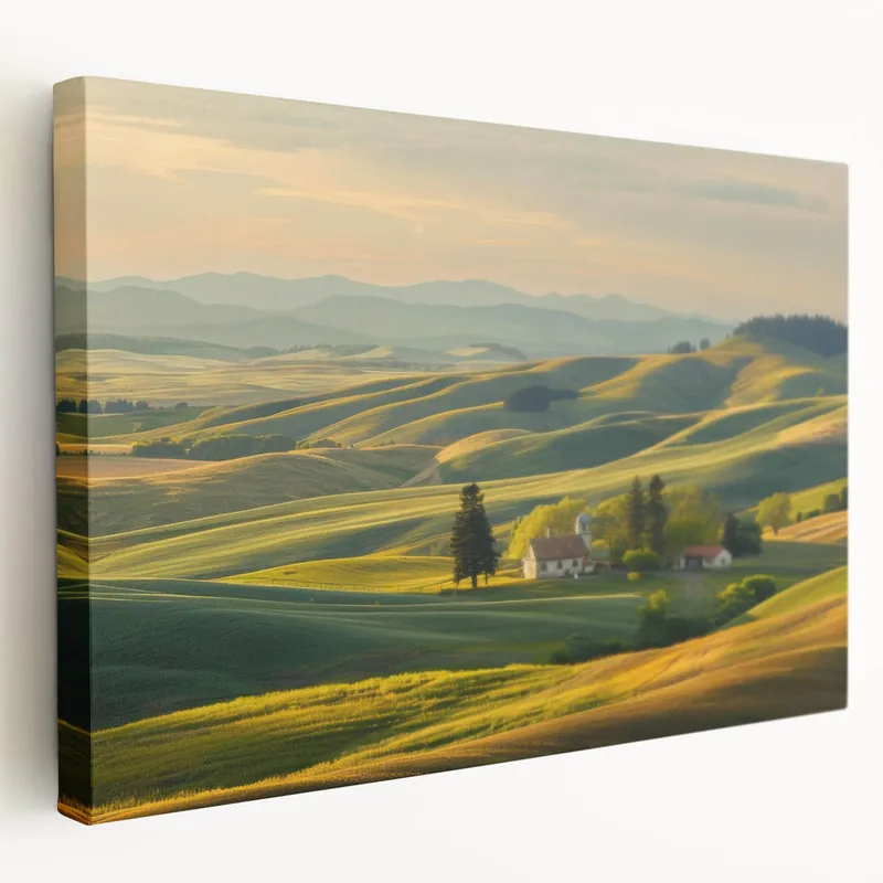 Rolling Hills Valley Wall Art - Serene Pastoral Landscape Canvas Print Affordable