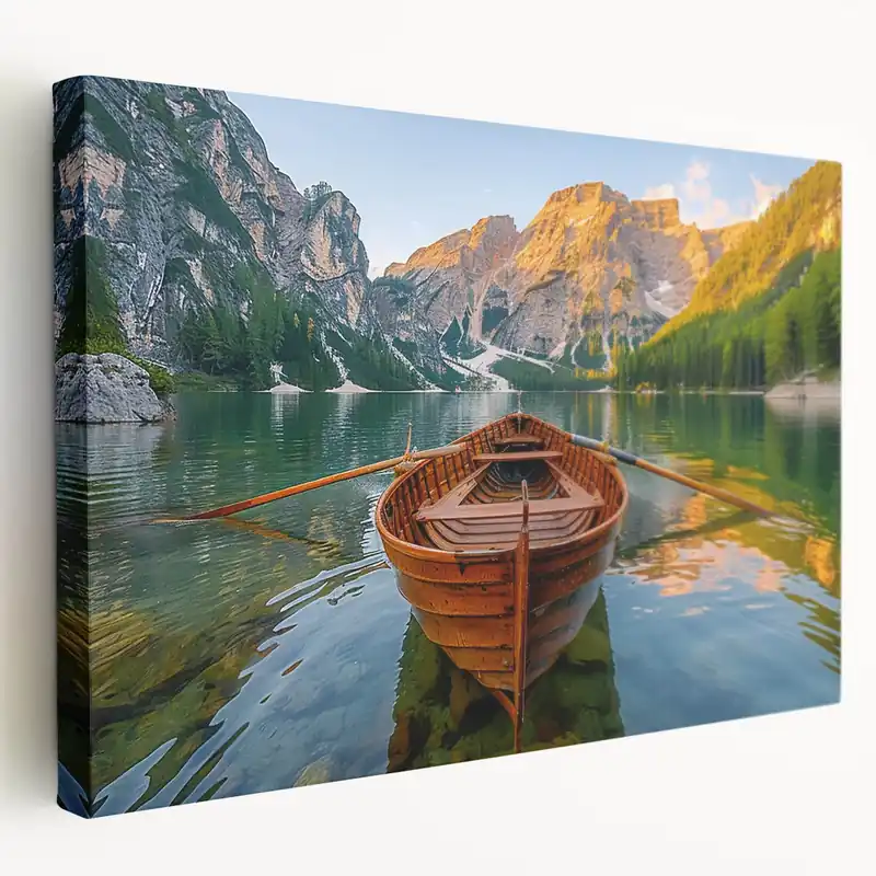 Majestic Rowboat on Mountain Lake - Scenic Coastal Wall Art Print Certified
