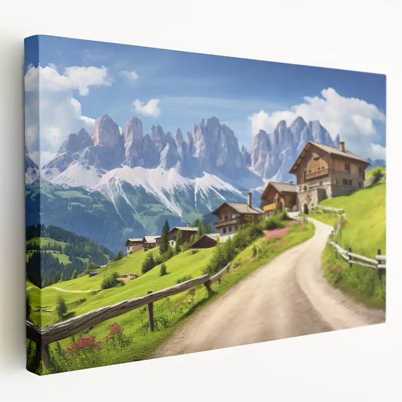 Countryside Wall Art - Scenic Mountain Village Canvas for Rustic Decor In Demand