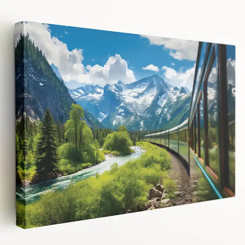 Free Delivery Mountain Train Journey - Scenic Railway Wall Art in Vibrant Landscape