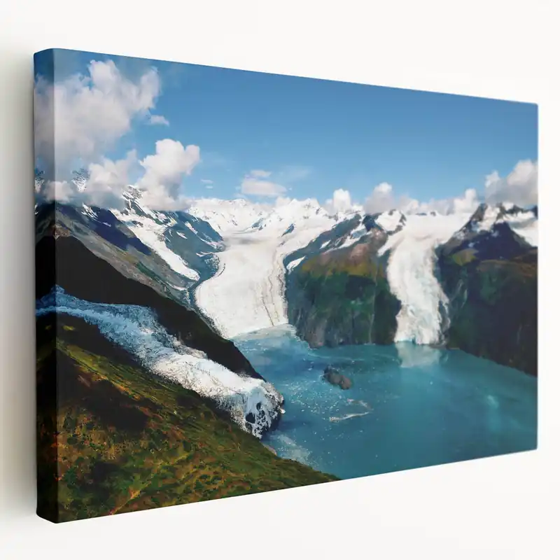 Majestic Glacier Valley Art - Scenic Glacier and Mountain Canvas Decor Free Returns