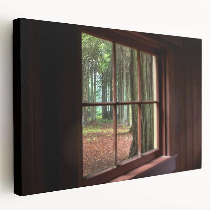 Rustic Forest Window Wall Art – Tranquil Woodland View Through Cabin Frame Special Discount