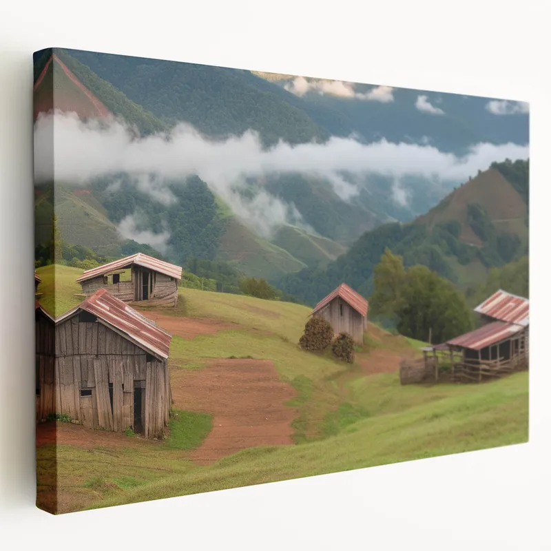 Hillside Barn Landscape Art – Tranquil Mountain Countryside Canvas Print Brand New