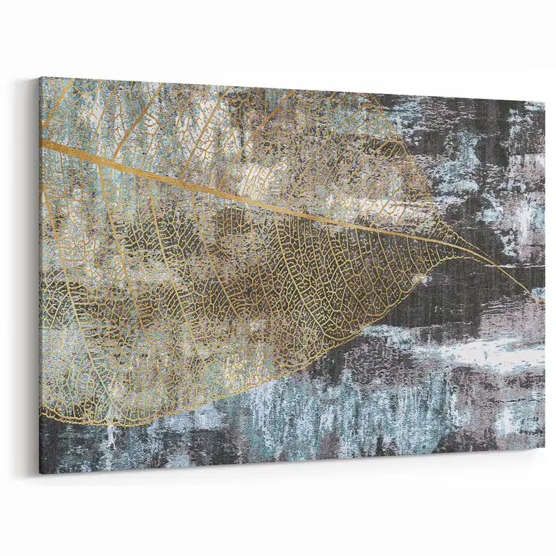 Editor’s Pick Golden Leaf Abstract with Textured Background - Modern Wall Art