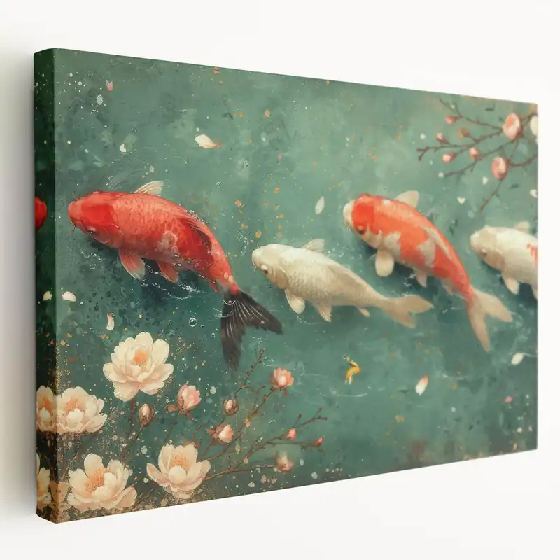 Serene Koi Fish and Blossoms Wall Art - Canvas, Framed & Acrylic Same Day Shipping