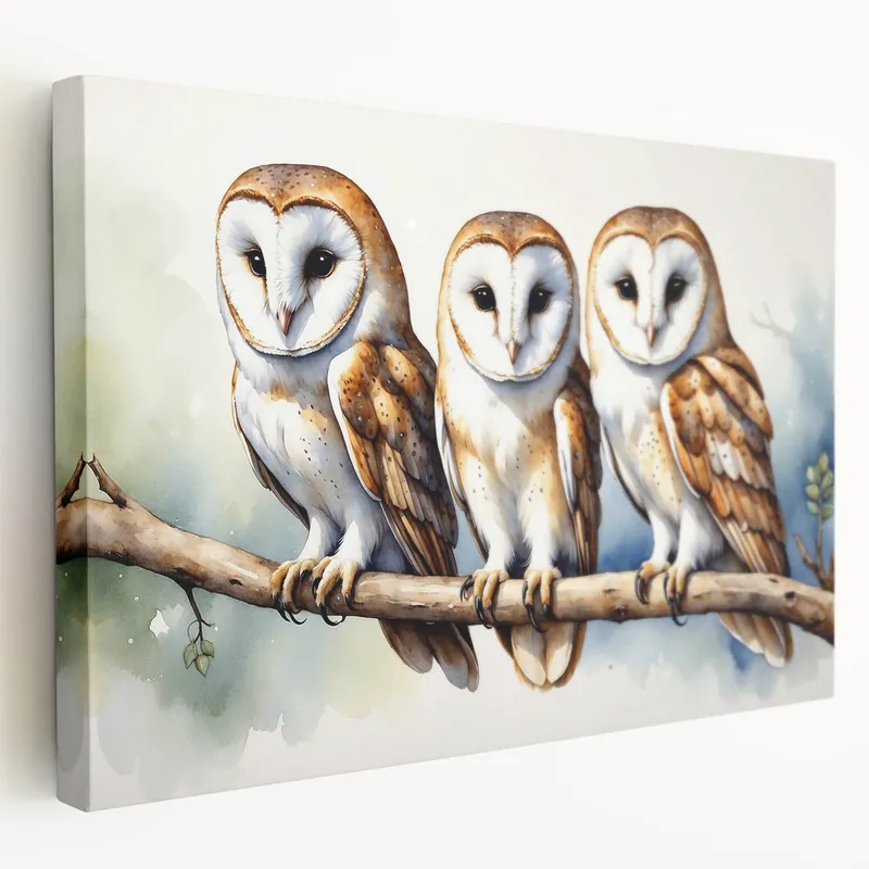 Modern Elegant Trio of Owls Wall Art - Watercolor Owl Print for Home Decor