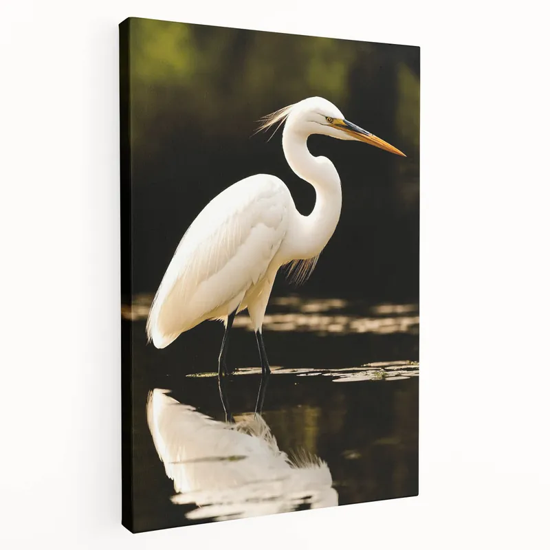 Egret Canvas Art - Graceful Egret Reflection Wall Decor for Home Affordable
