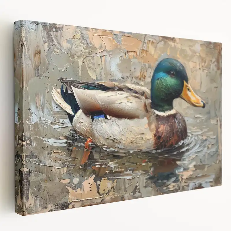 High Quality Textured Duck Wall Art - Rustic Duck Canvas Print for Nature Decor