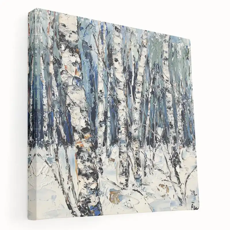 Winter Wonderland Abstract Canvas - Modern Snowy Forest Wall Art Top Rated
