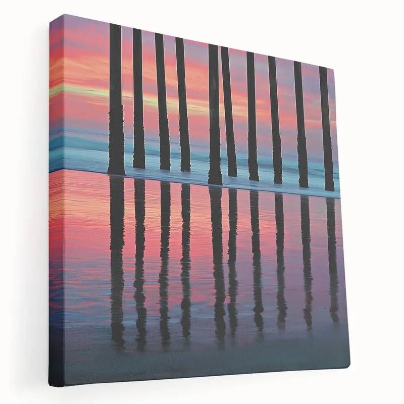 Big Sale Vivid Sunset Abstract Landscape - Pier Reflection Canvas Art