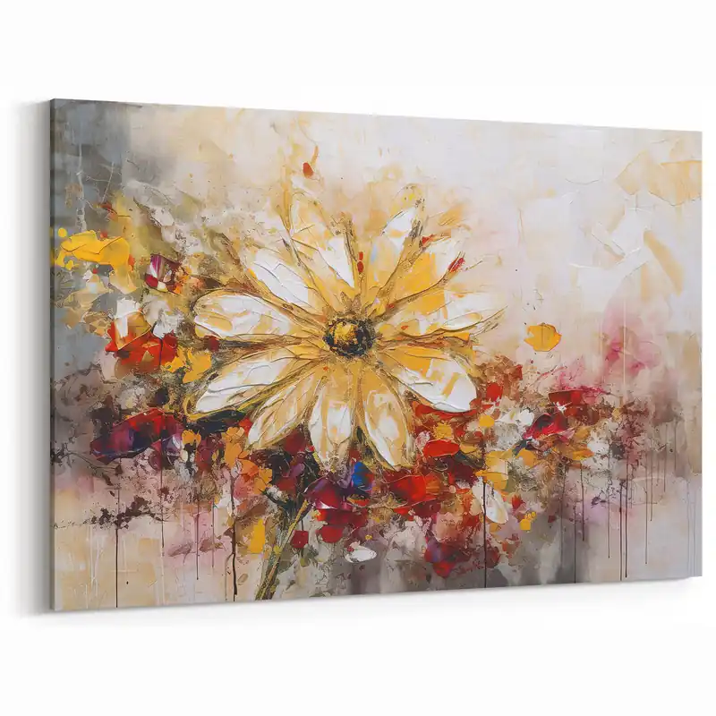 Final Sale Vibrant Yellow Daisy Abstract Floral Canvas - Contemporary Flower Art
