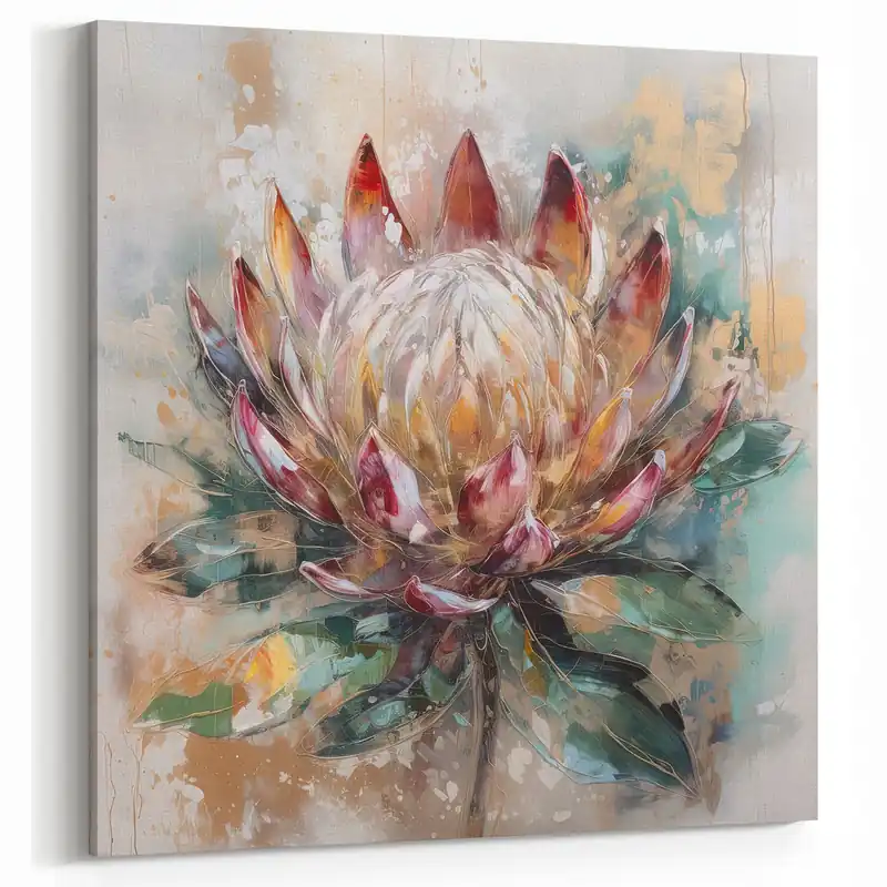 Top Pick Vibrant Protea Bloom Canvas - Colorful Abstract Floral Wall Art