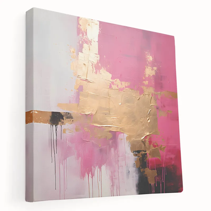 Vibrant Pink and Gold Abstract Art - Bold Brush Strokes Wall Décor Deal