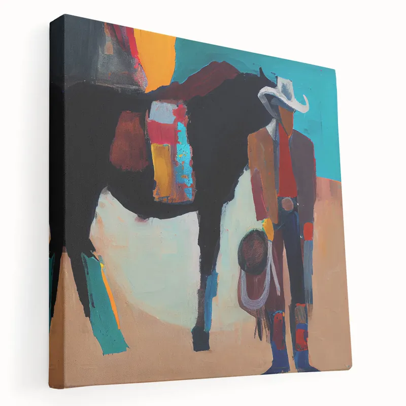 Reduced Price Vibrant Figurative Cowboy Art Canvas - Modern Western Wall Decor