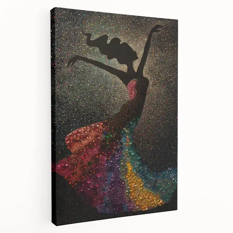 Vibrant Dancing Silhouette Art - Multicolor Abstract in Starry Background Handmade